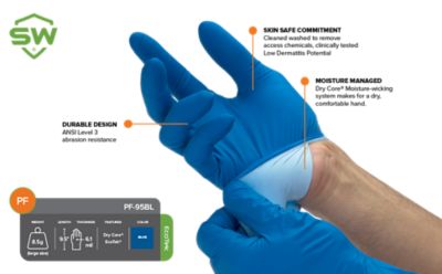 SW Safety PowerForm 6.1 mil Dry Core Sweat-Absorbing Nitrile Exam Gloves, 50-Pack, Blue, Small