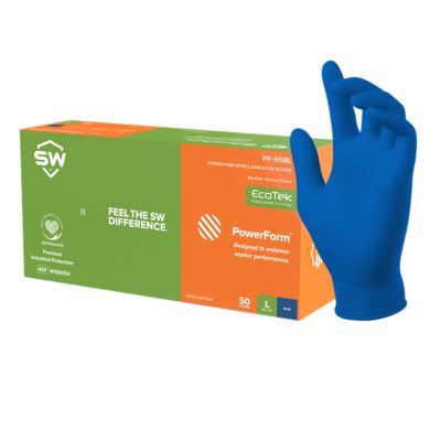 Image showing  PowerForm 6.1 mil Dry Core Sweat-Absorbing Nitrile Exam Gloves, 50-Pack, Blue, Extra Large