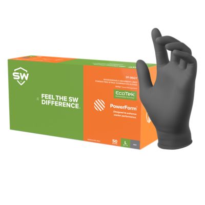 Image showing  PowerForm 6.2 mil Sustainable Sweat-Absorbing Nitrile Exam Gloves, 50-Pack, Gray, Medium