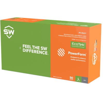 Image showing  PowerForm 6.2 mil Sustainable Sweat-Absorbing Nitrile Exam Gloves, 50-Pack, Gray, Extra Large