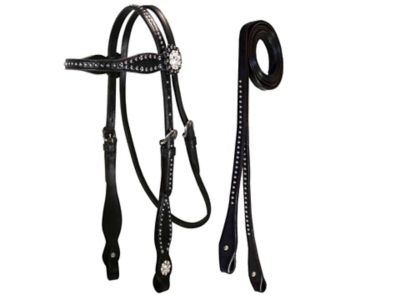 Tahoe Tack Starry Night Studded Western Browband Show Headstall with Reins
