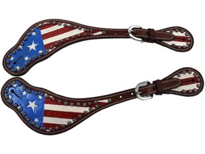 Tahoe Tack Unisex Leather Patriotic American Flag Western Spur Straps with Sunspots