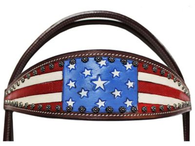 Image showing  Leather Patriotic Opulent Flag Browband Headstall with Reins