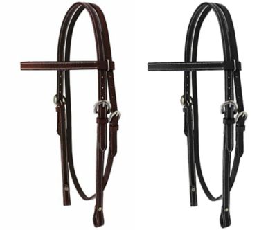 Image showing  Leather Double-Stitched Flat Western Browband Headstall for Daily Use