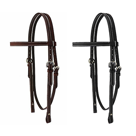 Tahoe Tack Leather Double-Stitched Flat Western Browband Headstall for Daily Use