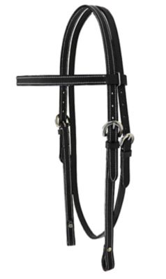 Image showing  Leather Double-Stitched Flat Western Browband Headstall for Daily Use