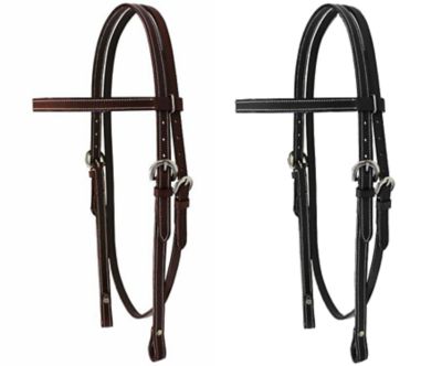 Tahoe Tack Leather Double-Stitched Flat Western Browband Headstall for Daily Use