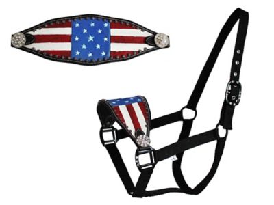 Derby Originals Tahoe Tack Patriotic Hand-Painted American Flag Bronc Halter with Crystals