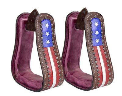 Tahoe Tack Adult Patriotic American Flag Leather Western Stirrups