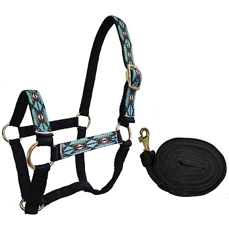 Derby Originals Nylon Tahoe Tack Patterned Mini Horse Halter with Padded Noseband and Matching 7 ft. Lead Rope
