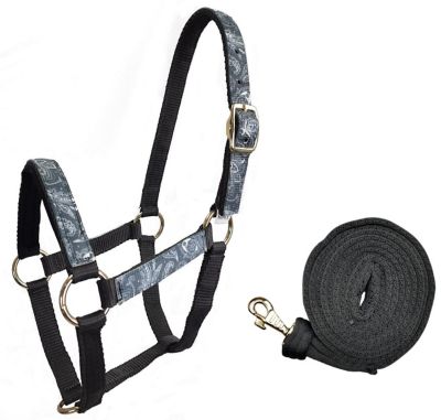 Derby Originals Tahoe Tack Patterned Mini Nylon Horse Halter with Padded Noseband and Matching 7 ft. Lead Rope