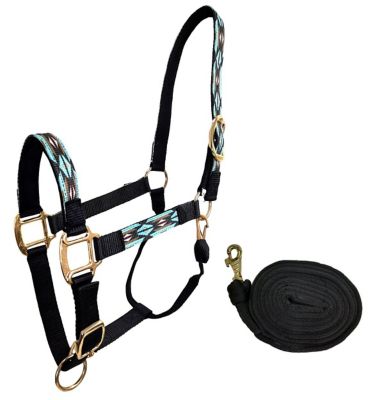 Derby Originals Tahoe Tack Patterned Nylon Adjustable Horse Halter with Padded Noseband and 10 ft. Lead Rope