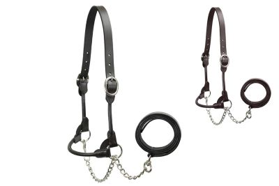 Derby Originals Flat Fancy-Stitched Leather Show Halter for Cows with Lead