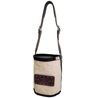 Image showing  24 oz. Canvas Feed Bag with Padded Leather Crown Strap for Safety and No-Spill Flap Design