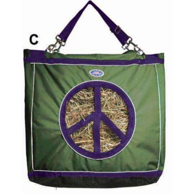 Image showing  4-5 Flake Reflective Top Load Hay Bags with Peace Sign Opening, Green