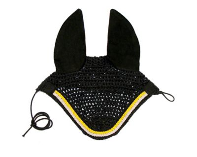 Image showing  Crochet Horse Fly Veil Ear Bonnet with Gold Rope