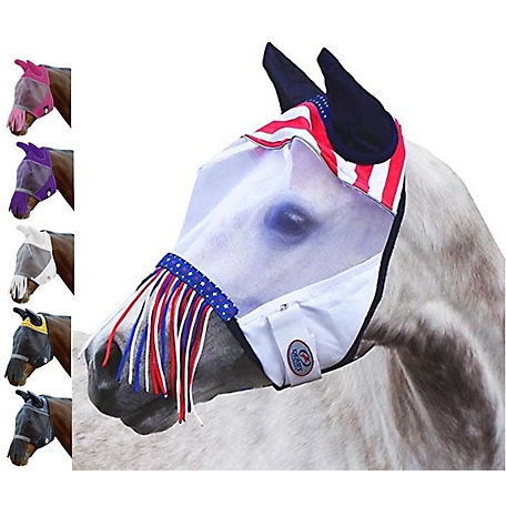 Derby Originals Reflective Trim Horse Fly Mask with Ears and Fringes