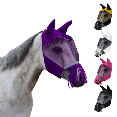 Derby Originals Reflective Trim Horse Fly Mask with Ears and Fringes