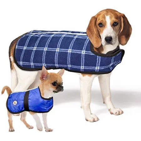 cuteNfuzzy All-Weather Reversible Plaid Dog Coat 150g Insulation Safety Reflective Design Blue Dog Coats & Jackets