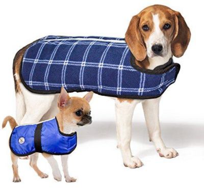 cuteNfuzzy Reversible All Season Blue Plaid Dog Coat, 150g Insulation Safety Reflective Design