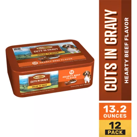 Retriever Adult Hearty Beef Flavor Cups in Gravy Wet Dog Food 13.2 oz Pack of 12 Cans Wet Dog Food