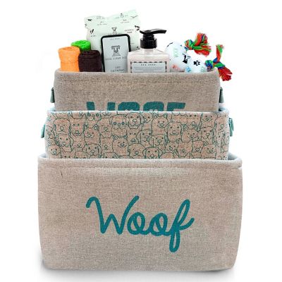 Precious Tails Home Base 3 Pack Dog Toy Storage Basket Bins, Collapsible Box Organizer