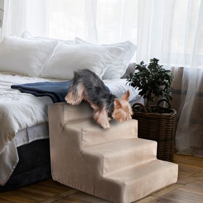 Image showing  4-Step Herringbone High-Density Foam Dog Stairs for Dogs Up to 30 lb.