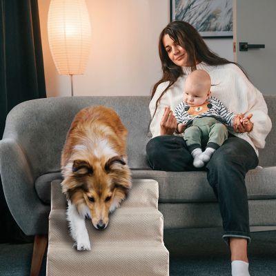 Image showing 6 th Precious Tails 4-Step Herringbone High-Density Foam Dog Stairs for Dogs Up to 30 lb.