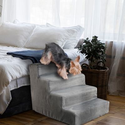 Image showing  4-Step Herringbone High-Density Foam Dog Stairs for Dogs Up to 30 lb.