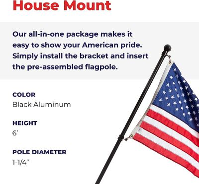 Image showing 6 th EZ Pole 6 ft. Residential Mount Flag Pole with 3 ft. x 5 ft. U.S. Flag