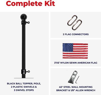 Image showing 7 th EZ Pole 6 ft. Residential Mount Flag Pole with 3 ft. x 5 ft. U.S. Flag