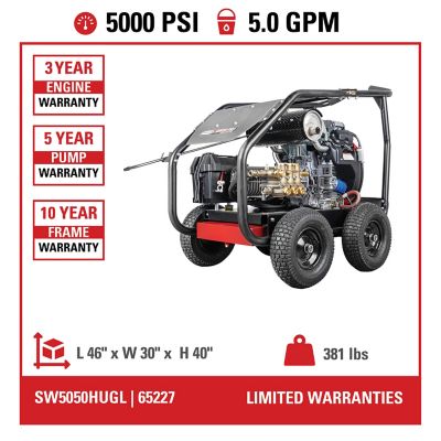 Image showing  5,000 PSI 5 GPM Gas Cold Water SuperPro Roll-Cage Pressure Washer, UDOR Industrial Triplex Pump, Honda GX690 Engine