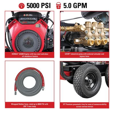 Image showing  5,000 PSI 5 GPM Gas Cold Water SuperPro Roll-Cage Pressure Washer, UDOR Industrial Triplex Pump, Honda GX690 Engine