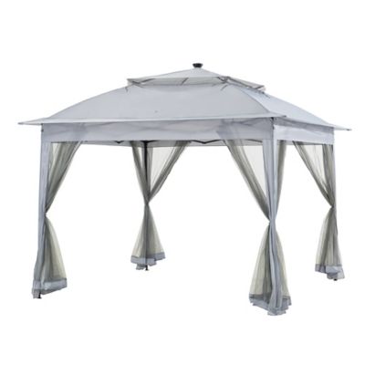 Sunjoy 11 ft. x 11 ft. Pop-Up Portable Steel Gazebo with Solar LED Lighting, Gray