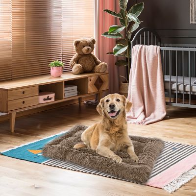 Image showing  Details Pet Bed Mat, Plush Eyelash Faux Fur Calming Blanket Carpet Rug Mattress for Cats and Dogs