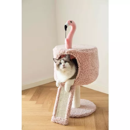 Catry Flamingo 29" Cat Condo with Scratching Post Pink Cat Trees & Condos