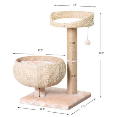 Image showing 7 th PetPals 29.3 in. 2-Level Cozy V2 Handwoven Cat Tree