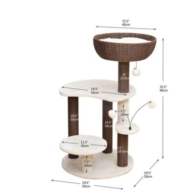 Image showing  35.5 in. 5-Level Quartz Interactive Cat Tree with Paper Rope Handwoven Basket, Scratching Posts and Cat Toys