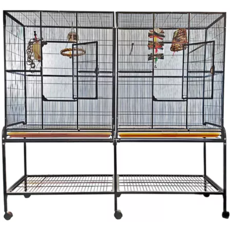 A&E Cage 64 x 21 Double Flight Cage with Divider 6421 BLACK Pet Bird Cages