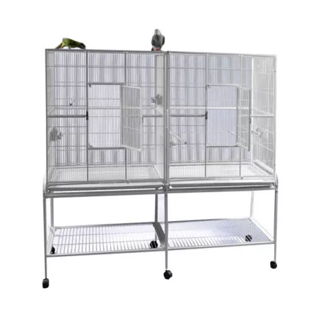 A&E Cage 64 in x 21 in Double Flight Cage with Divider White Pet Bird Cages