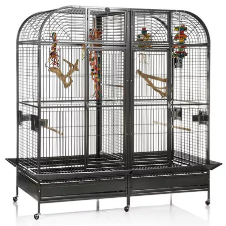 A&E Cage 64 in x 32 in Double Macaw Cage with Divider Black Pet Bird Cages