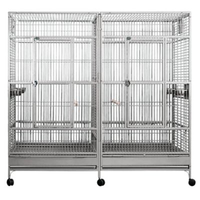 A&E Cage 80 in. x 40 in. Double Macaw Cage with Divider, 8040FL STAINLESS STEEL
