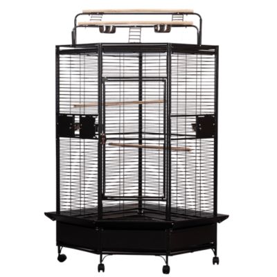 A&E Cage 32 in. x 32 in. Corner Bird Cage with Playpen, Black