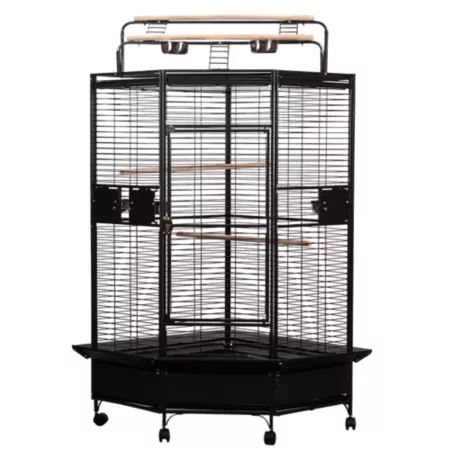 A&E Cage Corner Bird Cage with Playpen 32 in x 32 in Black Pet Bird Cages