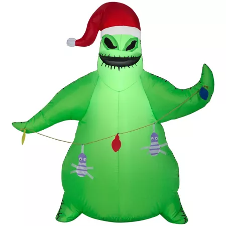 Gemmy Airblown Outdoor Inflatable Oogie Boogie with Santa Hat with String Lights Garden Art & Statues