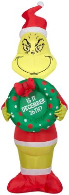 Gemmy Airblown Outdoor Inflatable Grinch with Wreath, 48.03 in. x 16.54 in. x 18.5 in.