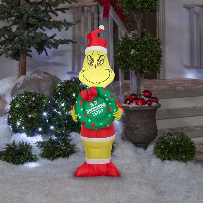 Image showing  Airblown Outdoor Inflatable Grinch with Wreath, 48.03 in. x 16.54 in. x 18.5 in.