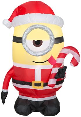 Gemmy Airblown Outdoor Inflatable Minion Stuart Licking Candy Cane, 42.13 in. x 24.41 in. x 32.28 in.