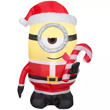 Gemmy Airblown Outdoor Inflatable Minion Stuart Licking Candy Cane 42.13 in x 24.41 in x 32.28 in Garden Art & Statues