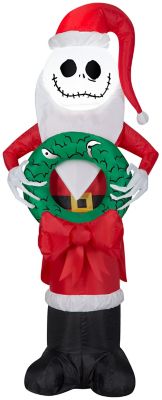 Gemmy Airblown Outdoor Inflatable Jack Skellington in Santa Suit with Wreath